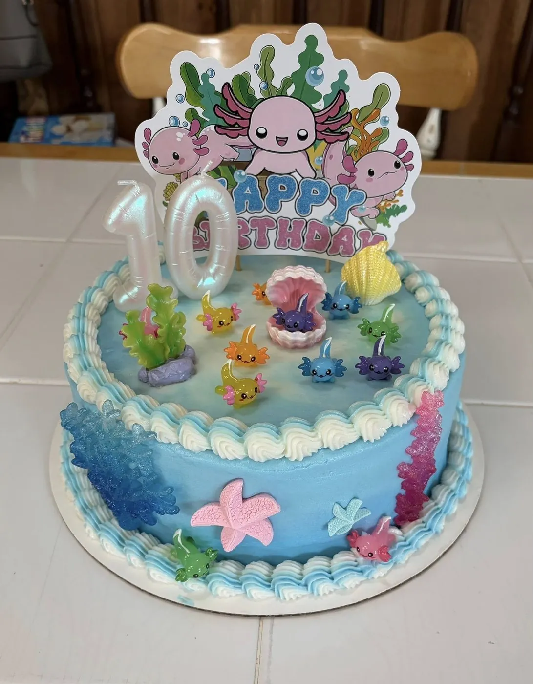Axolotl ocean birthday cake